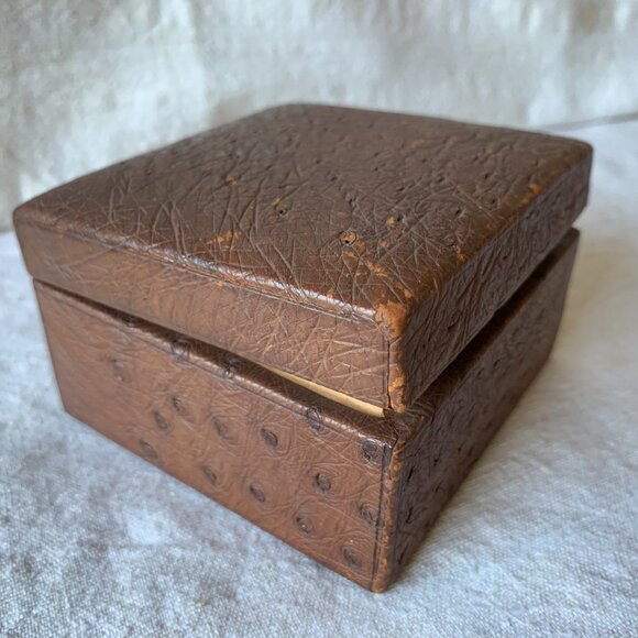 Décor | 🇬🇧 Vintage Antler Keepsake Box, Wood & Ostrich Leather, Made in England - Picture 2 of 12